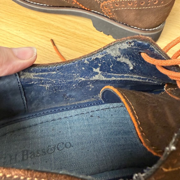 GH Bass Kory Wingtip Oxford Mens 10.5 Brown Suede Good Orange Contrast Stitch - Picture 5 of 9